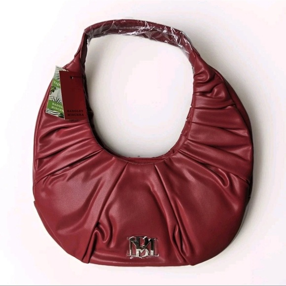 Badgley Mischka Red Ruched Leather Hobo - Picture 1 of 10